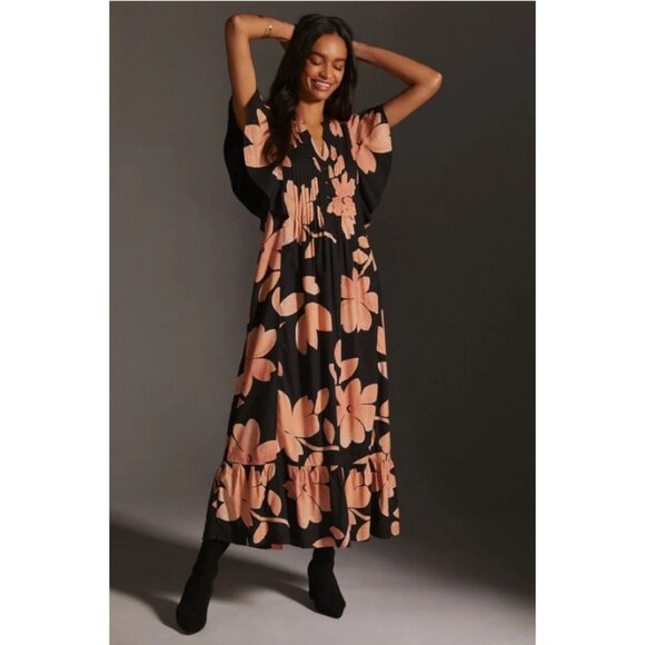 Anthropologie Dresses & Skirts - Anthropologie Black and Peach Floral Maxi Dress